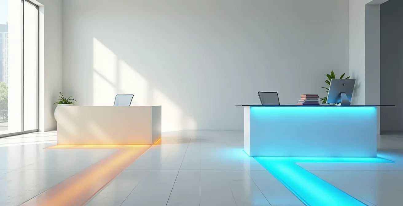 Visualisation métaphorique du choix d'épargne selon le statut d'immigration avec deux chemins lumineux distincts.