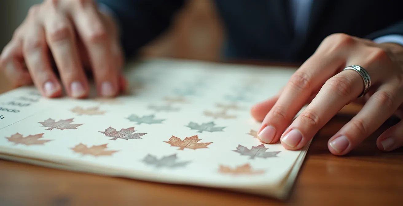 Mains tenant précieusement des documents officiels canadiens