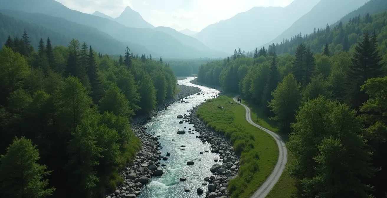 Vue aérienne montrant la diversité des parcs québécois avec montagnes et lacs