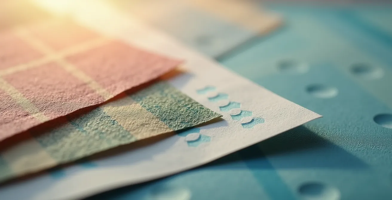 Vue macro de documents d'assurance avec textures de papier et détails de fibres visibles