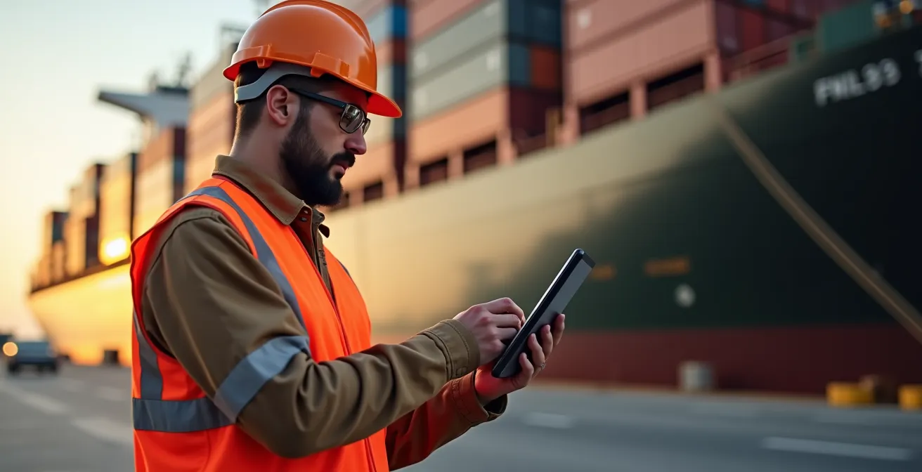 Terminal portuaire canadien avec conteneurs multicolores représentant le commerce international