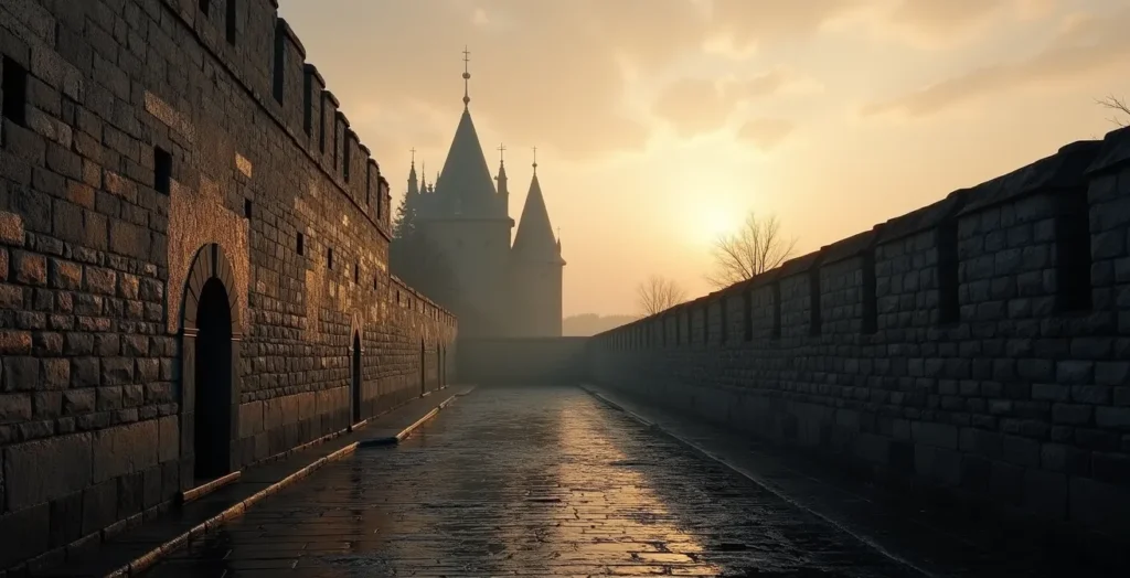 Muraille historique en pierre des fortifications du Vieux-Québec avec vue sur la ville