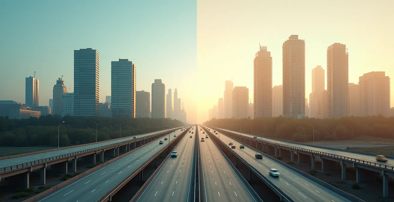 Composition visuelle montrant la transition entre les secteurs économiques traditionnels et modernes du Canada