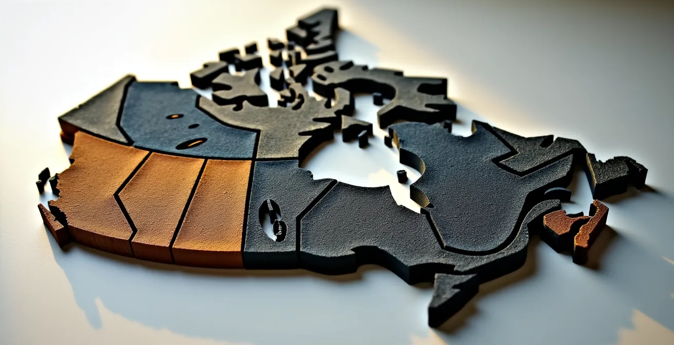 Carte infographique montrant les différents types d'extraction pétrolière par province canadienne